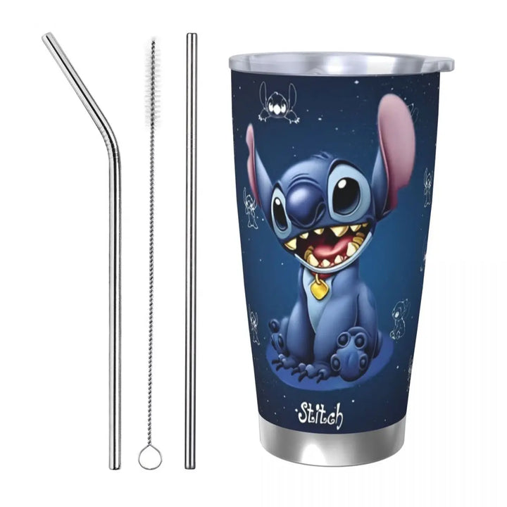 Cartoon Stitch Anime Tumbler Vacuum Insulated Thermal Cup with Lid Straw Double Wall Mugs Water Bottle, 20oz