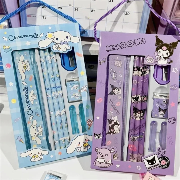 Sanrio Stationery Set Pencil Eraser Ruler Kawaii My Melody Kuromi Cinnamoroll Painting Primary School Supplies Student Kid Gifts