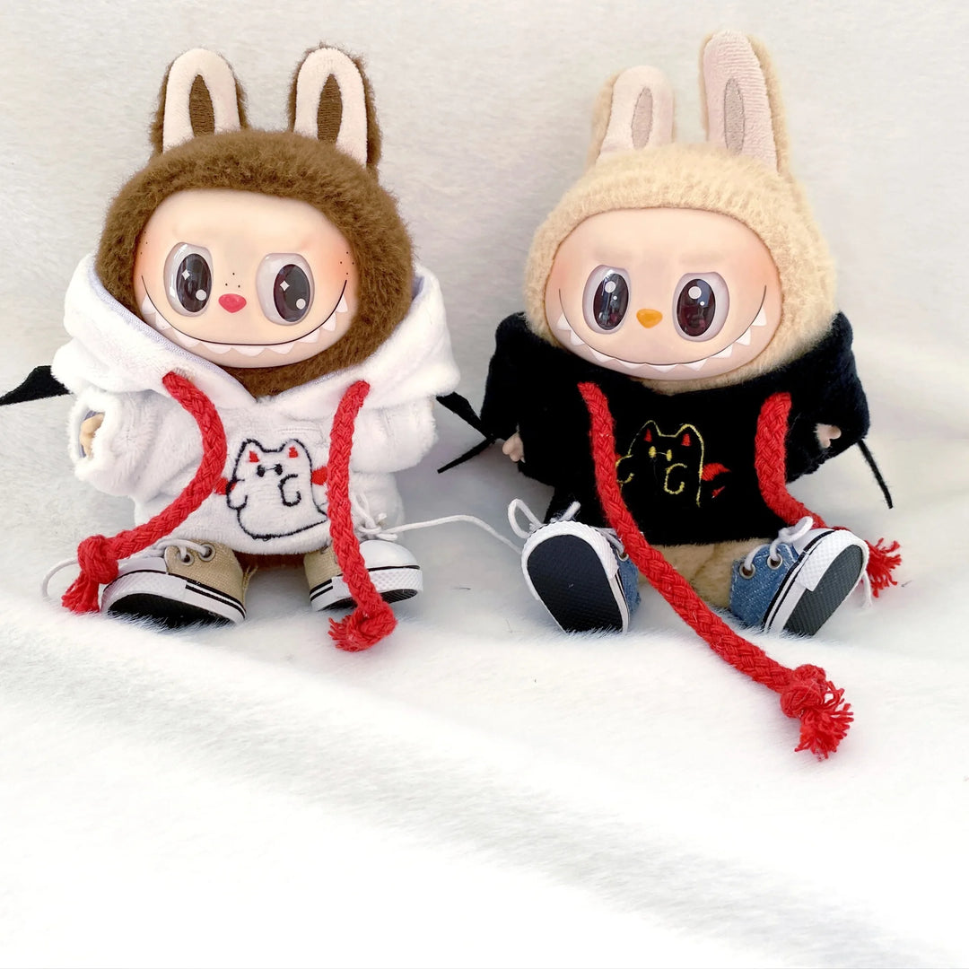 17cm Labubu II Idol Doll Sitting Party Halloween Bat Little Devil Hoodie Clothing Korean Kpop Exo Clothing DIY Gift