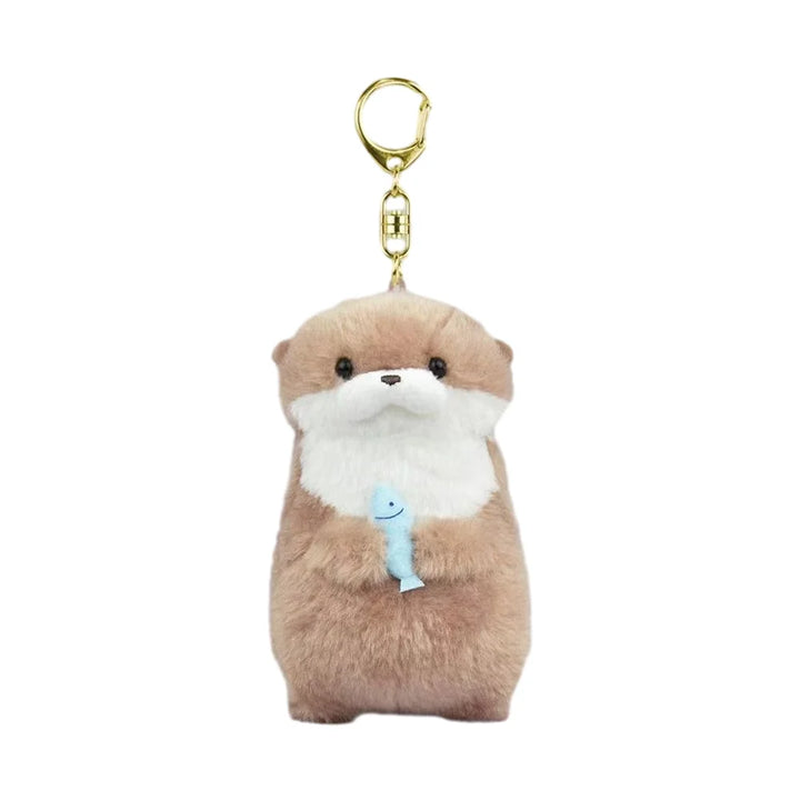 Cute Otters Holding Fish Plush Doll Keyrings Lightweight Hanging Pendant Props For School Bag Key Wallet Doll Toy Gifts 11cm