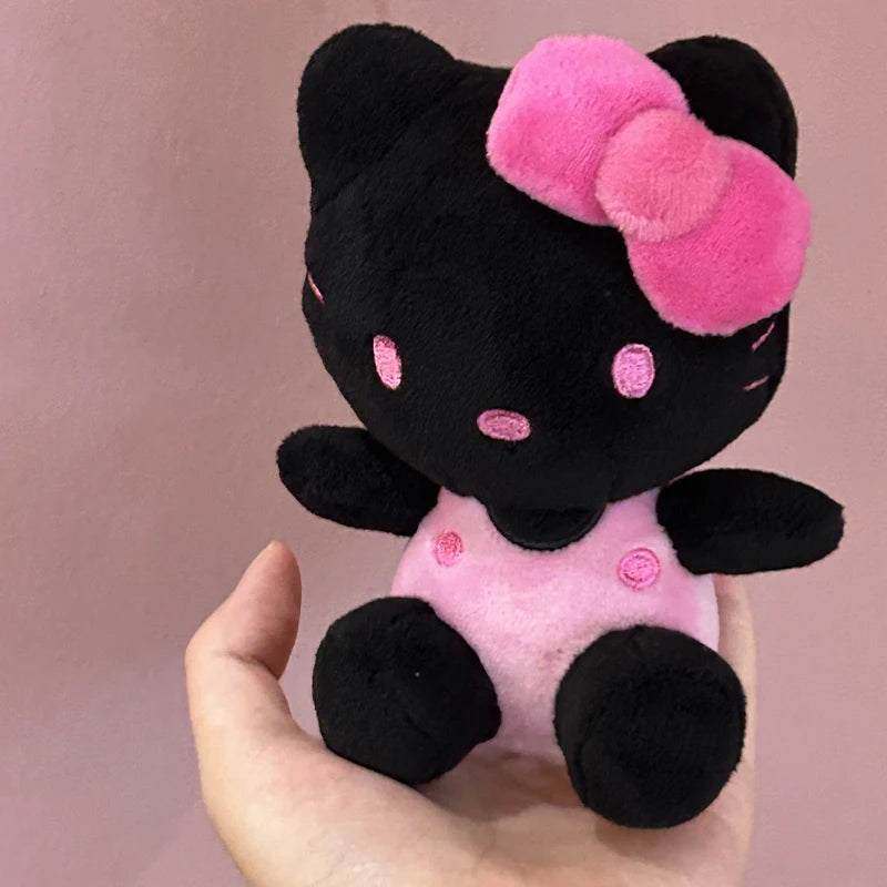 Sanrio Hello Kitty Plush Bag Pendant Cute Black Skin Kt Cat Bow Keychain Yk2 Stuffed Doll Keyring Children Toys Christmas Gift