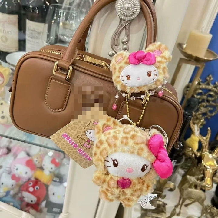 Sanrio Leopard Print Plush Hairpin Hello Kitty Hair Clip Lady Bangs Side Barrette latte KT cat Girls Headwear Hair Accessories