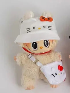 For Labubus doll Outfit Accessories Sanrios Hello Kitty Kuromi Cinnamoroll Melody Doll Hat mini bag Cute Doll Backpack Bag Set