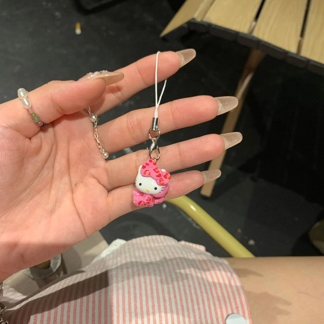 Kawaii Sanrio Hello Kitty Leopard Print Phone Case Keychain Bag Ccd Camera Pendant Creative Peripheral Holiday Gift Accessories