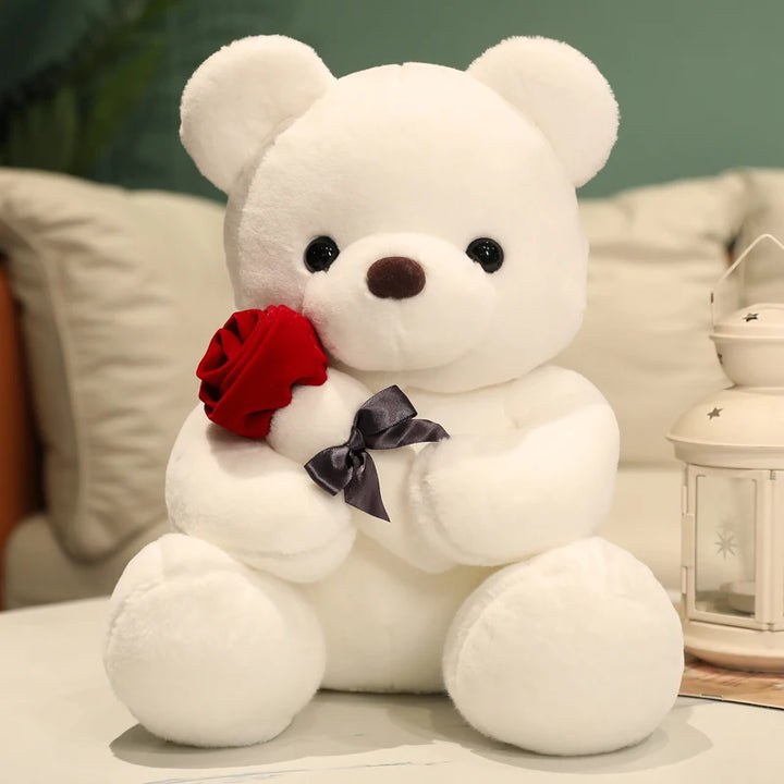 Kawaii Teddy Bear with Roses Plush Toy Soft Bear Stuffed Doll Romantic Gift for Lover Home Decor Valentine's Day Gifts for Girls