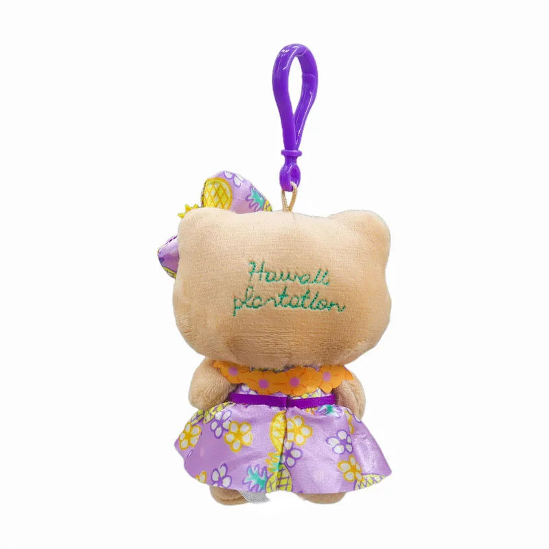 Sanrio Black Skin Hello Kitty Hawaiian Keychain Plush Toys Kawaii Backpack Pendant Doll Girls Heart Birthday Gift Accessories