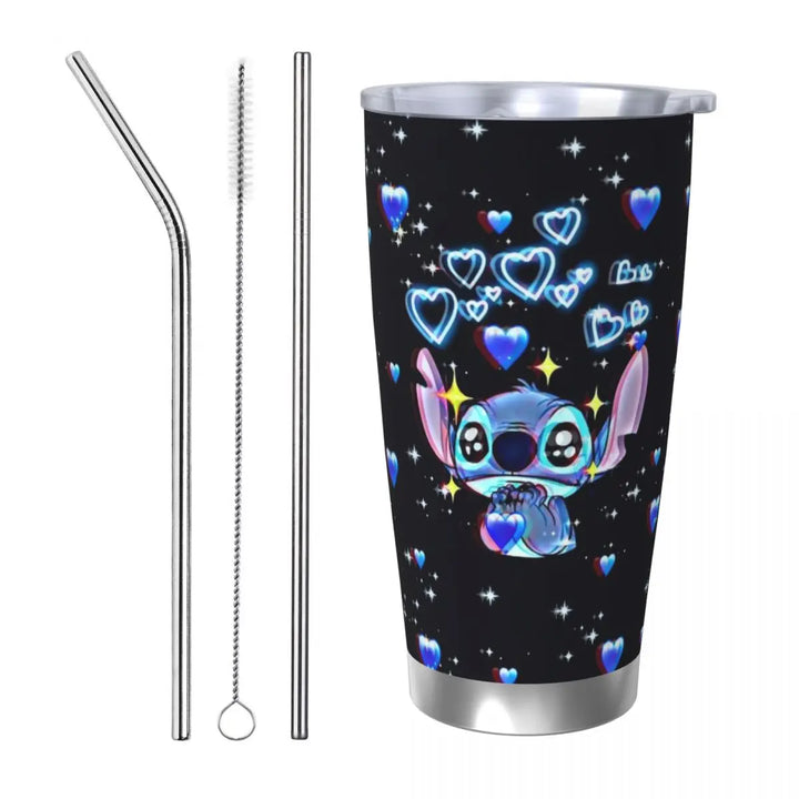 Cartoon Kawaii Stitch Insulated Tumbler with Lid Stainless Steel Thermal Mug Office Home Car Bottle Cup, 20oz