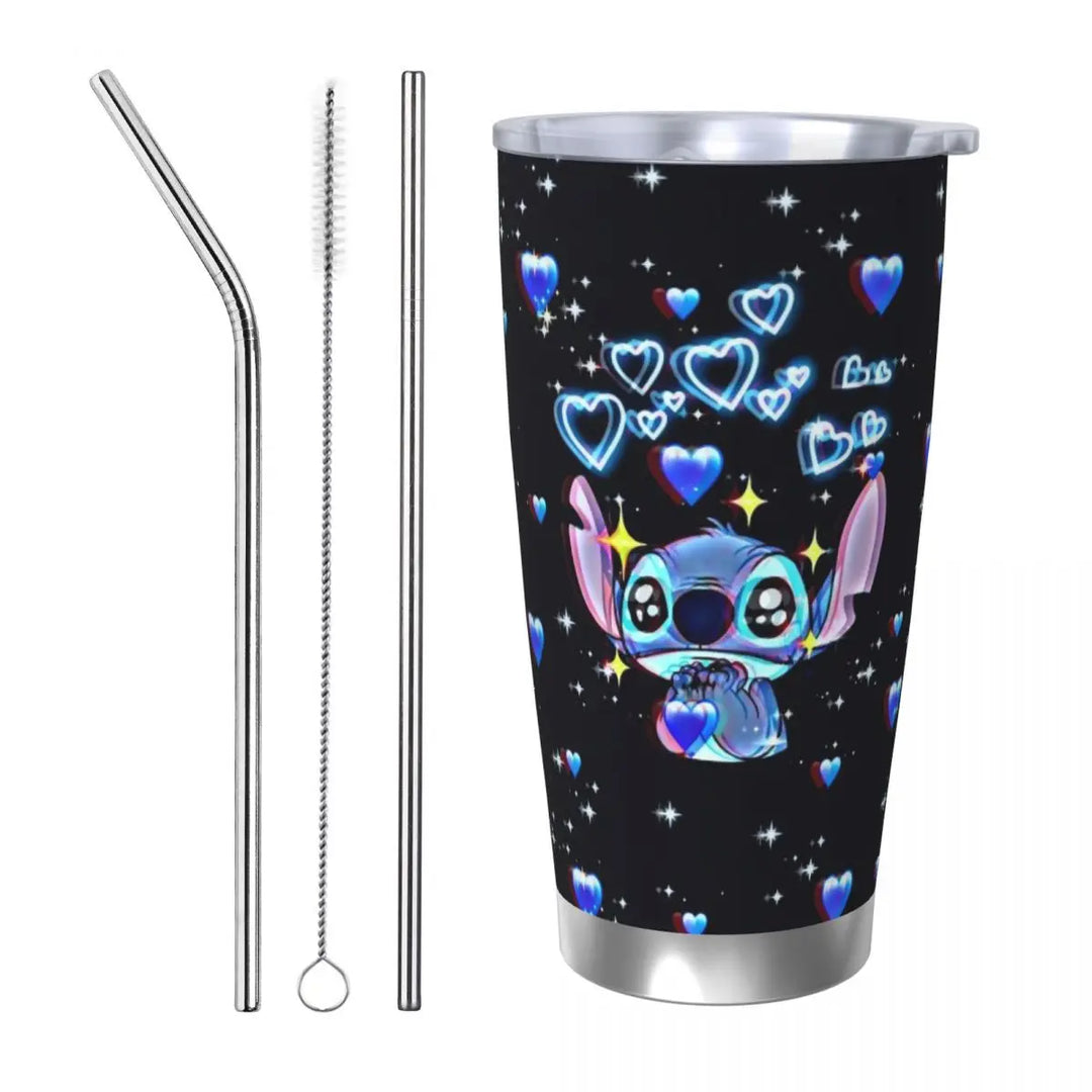 Cartoon Stitch Anime Tumbler Vacuum Insulated Thermal Cup with Lid Straw Double Wall Mugs Water Bottle, 20oz