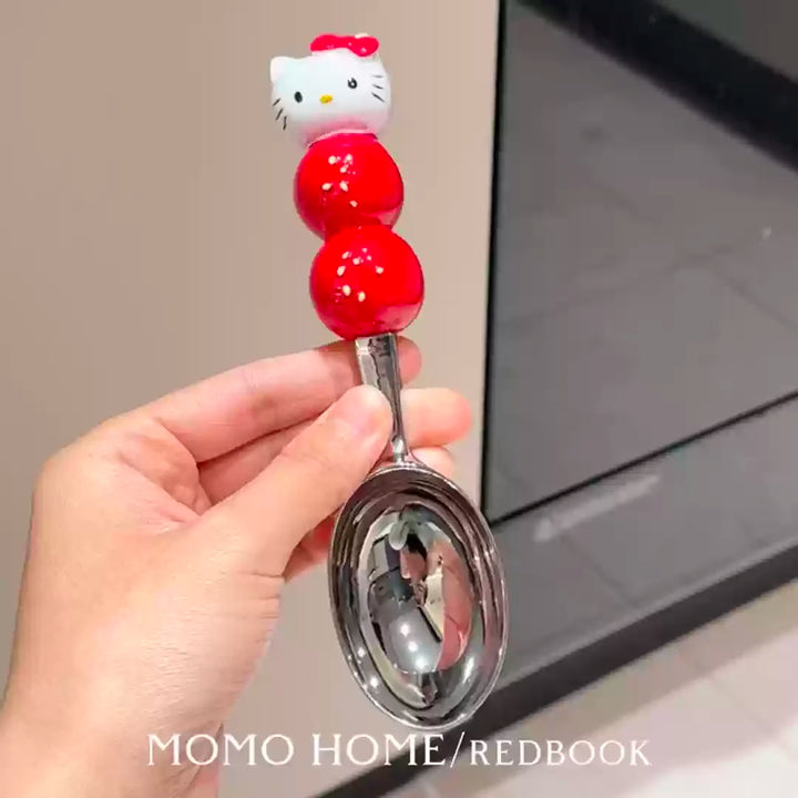 Kawaii Hellokitty Apple Core Stainless Steel Fruit Spoon Ice Cream Watermelon Spoon Cartoon Creative Soup Rice Spoon Household