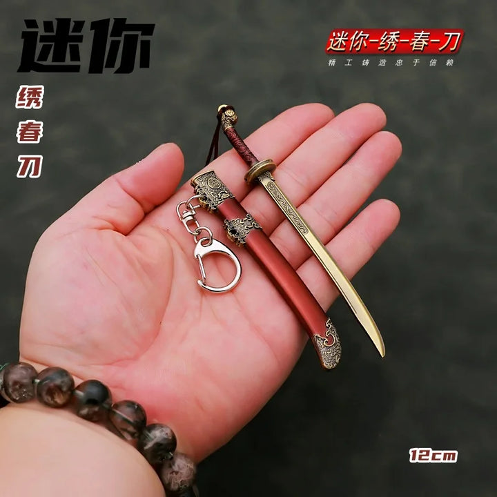 Mini Sword With Sheath China Ancient Sword Zinc Alloy Tang Hengdao Han Sword Weapon Model Keychain Pendant Cosplay Accessories