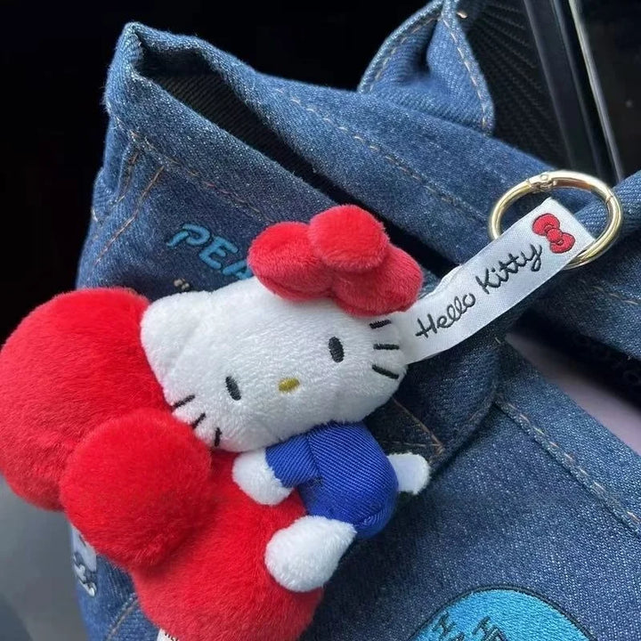 Kawaii Sanrio 50th Anniversary Plush Keychain Red Bow Cartoon Hello Kitty Pendant Keyring bowknot Backpack Decoration girl Gift