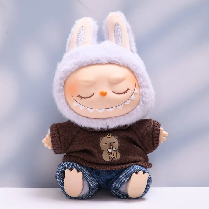 Labubu Doll Clothes Fashionable T-shirt Jeans Cap Dress Up Accessories 15/17cm Plush Doll'S Clothes Replacement