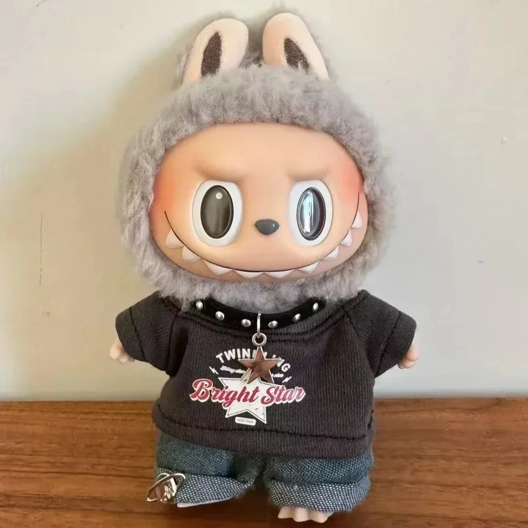 Clothes for 17cm Labubu Hip-Hop Streetwear 1-3 Gen Fit American Trendy Doll Outfits Stylish Clothes for Fashion Plush Toys