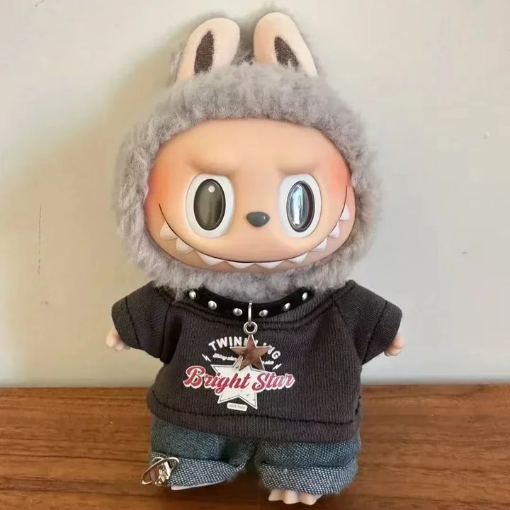 Clothes for 17cm Labubu Hip-Hop Streetwear 1-3 Gen Fit American Trendy Doll Outfits Stylish Clothes for Fashion Plush Toys