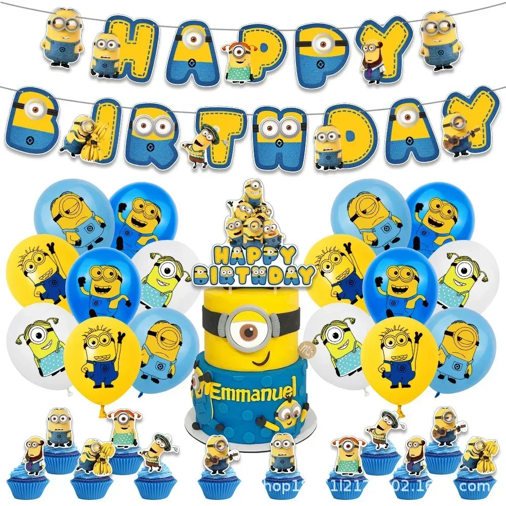2025 New Minions Themed Children'S Birthday Party Decoration One-Time Flag-Raising Balloon Background Set Program Decoration