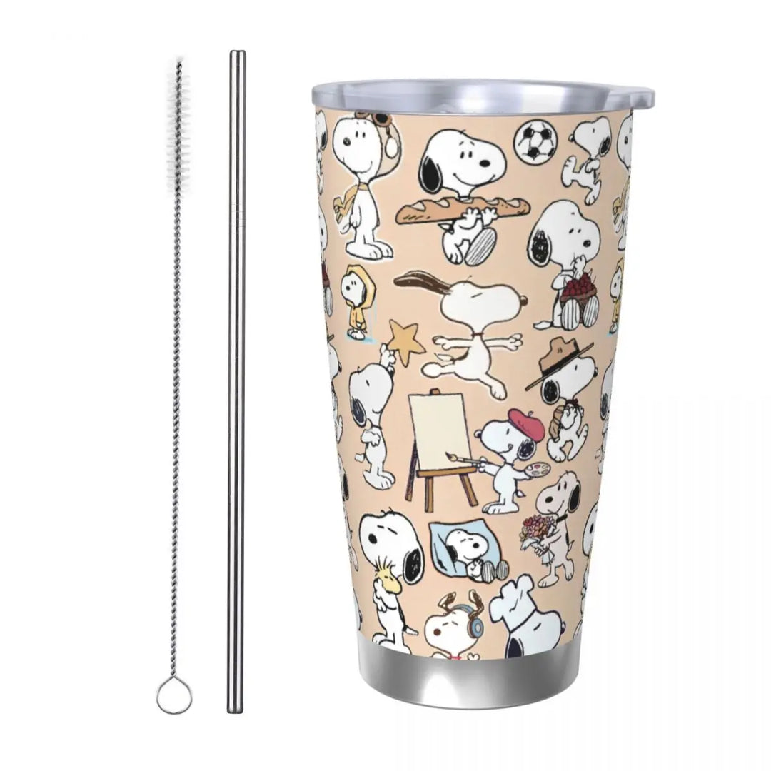 Snoopy & Woodstock Pattern Tumbler Vacuum Insulated Thermal Cup Stainless Steel Car Mug Water Bottle, 20oz