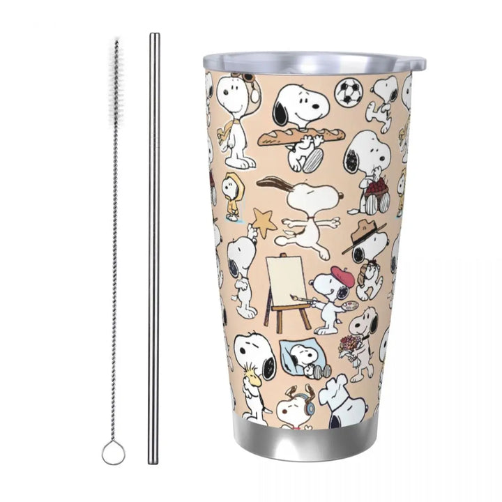 Snoopy & Woodstock Pattern Tumbler Vacuum Insulated Thermal Cup Stainless Steel Car Mug Water Bottle, 20oz