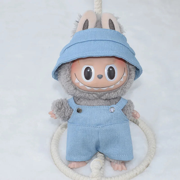Labubu Doll Clothes Bucket Hat Overalls Dress Up Accessories 15/17cm Plush Doll'S Clothes Replacement