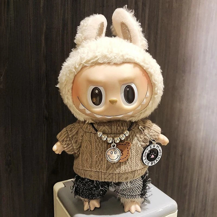 Cool Mini 17cm Labubu Clothes Plush Hoodie Idol Dolls Jumpsuit Fashion Clothing for Korea Kpop Exo Fans Overalls Accessories