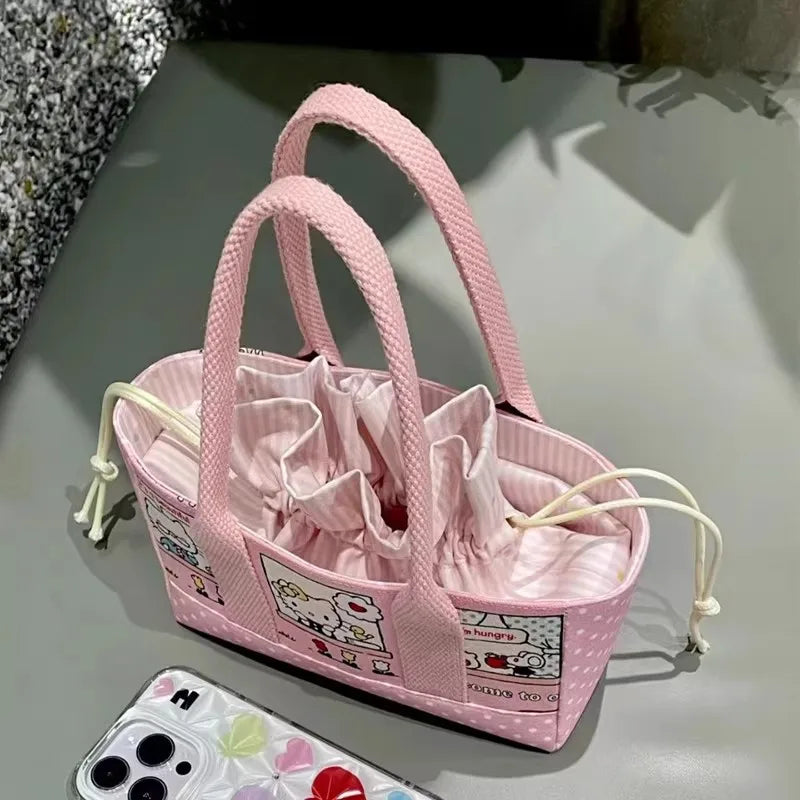In Stock Hello Kitty Summer Series Cute Girl Handbag Makeup Storage Bag Shoulder Bag Gifts Canvas Bag Casual Versatile