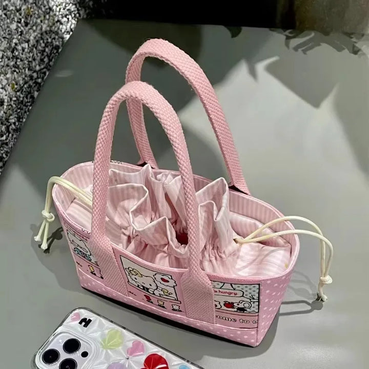 In Stock Hello Kitty Summer Series Cute Girl Handbag Makeup Storage Bag Shoulder Bag Gifts Canvas Bag Casual Versatile