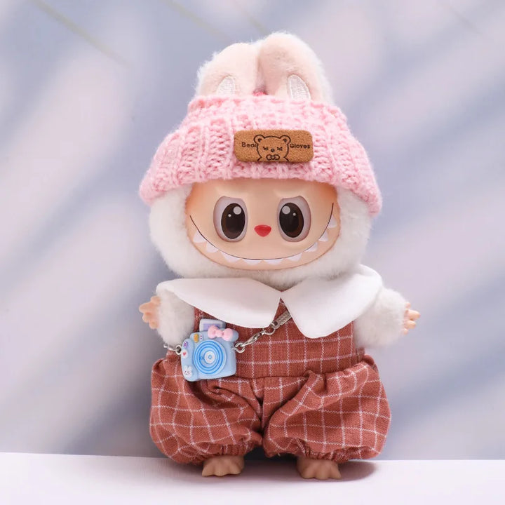 Labubu doll clothes Checkered Overalls 15/17cm Plush Doll'S Clothes Replacement Labubu I II Idol Dolls Sitting Party Accessories