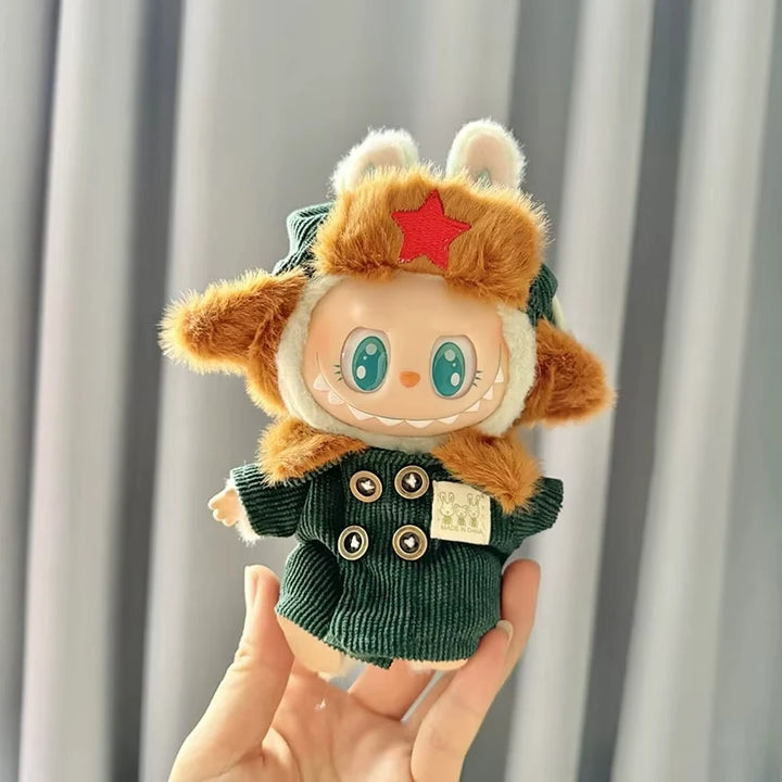 Cute Mini Plush Doll'S Dress with Hat17cm Labubu I II Idol Dolls Accessories For Korea Kpop Exo Sitting Party Clothing