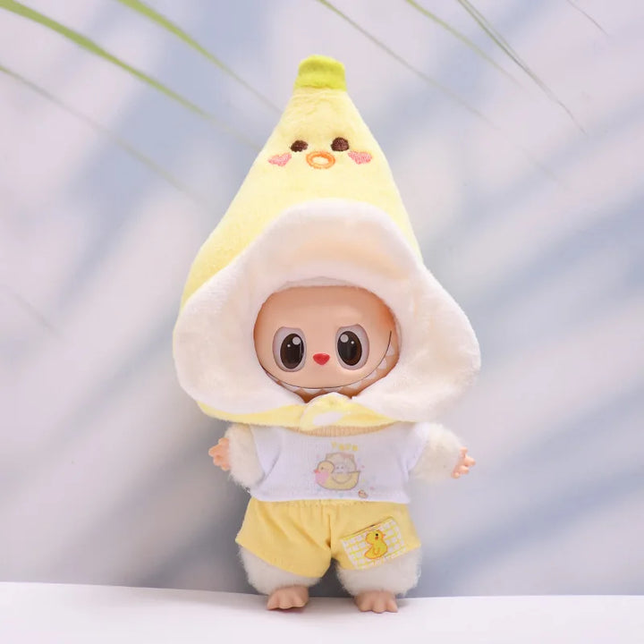 Labubu 1st-3rd Gen Pendant Set: Banana Headpiece & Duck T-Shirt Outfit - Labubu Doll and 17cm Plush Doll Dress-Up Collection