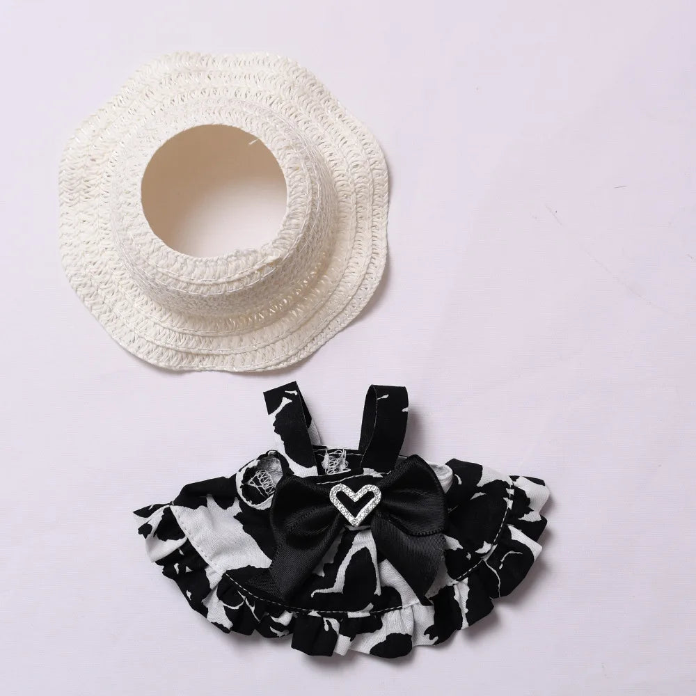 Labubu Doll Clothes Candy Heart Black & Red Two-Tone Dress Set with Camera 15/17cm Plush Doll'S Clothes Replacement Accessories