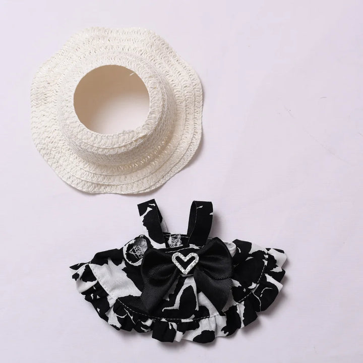 Labubu Doll Clothes Candy Heart Black & Red Two-Tone Dress Set with Camera 15/17cm Plush Doll'S Clothes Replacement Accessories