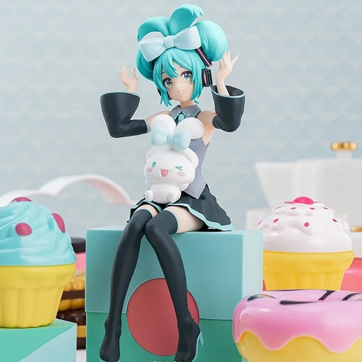 New Hatsune Miku X Cinnamoroll Figure Anime Miku Sit Figurine Models Garage Kit Action Collectible Decorations Children Gift