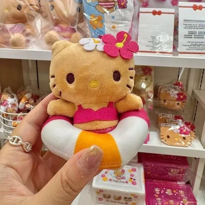 NEW Bikini hello Kittys Keychain Plush Doll Pendant Sanrios Hawaii Swim Ring Dark Skin Kitty Stuffed Doll Bag Accessories gift