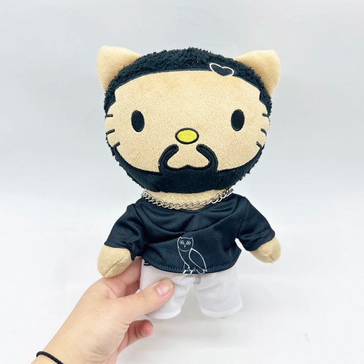 24cm Drake Hello Kitty Plush Doll with Black Casual Suit Plush Doll Figure Stuffed Toys Cute Boys Girls Fans Collect Gift