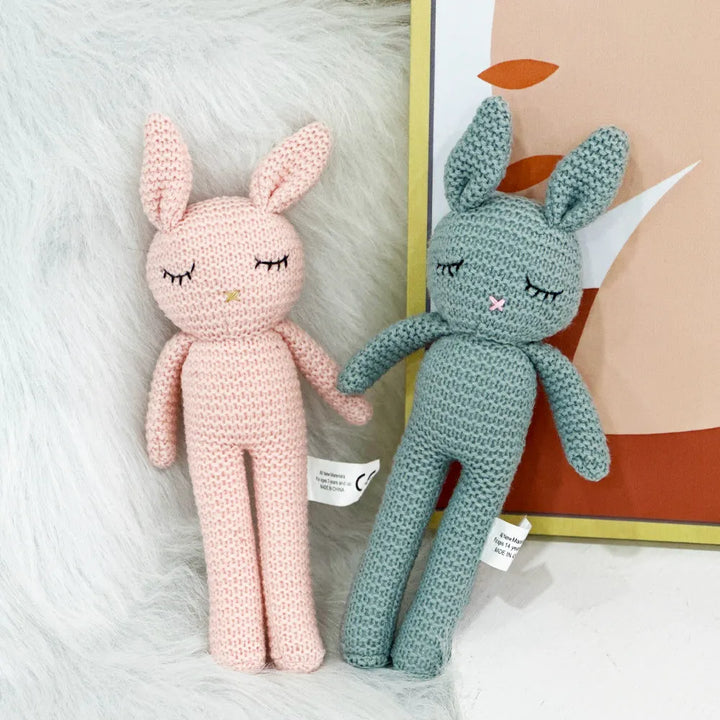 26cm Handmade Knitted Rabbit Doll Kawaii Baby Soothing Toy Mini Cuddle Doll Newborn Baby Early Educational Toy