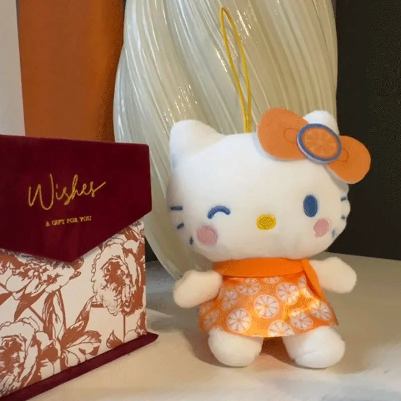Kawaii Sanrio Hello Kitty Plush Toys Keychain Cartoon Fruit Series Orange Backpack Pendant Doll Girls Birthday Gift Accessories
