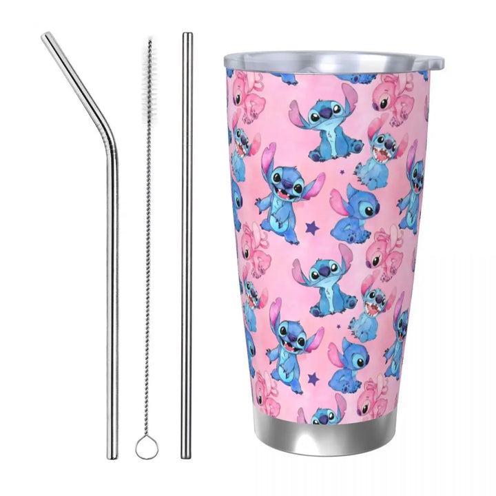 Lilo And Stitch Cartoon Insulated Tumbler with Lid Stainless Steel Coffee Mugs Office Home Thermos Bottle Cups, 20oz