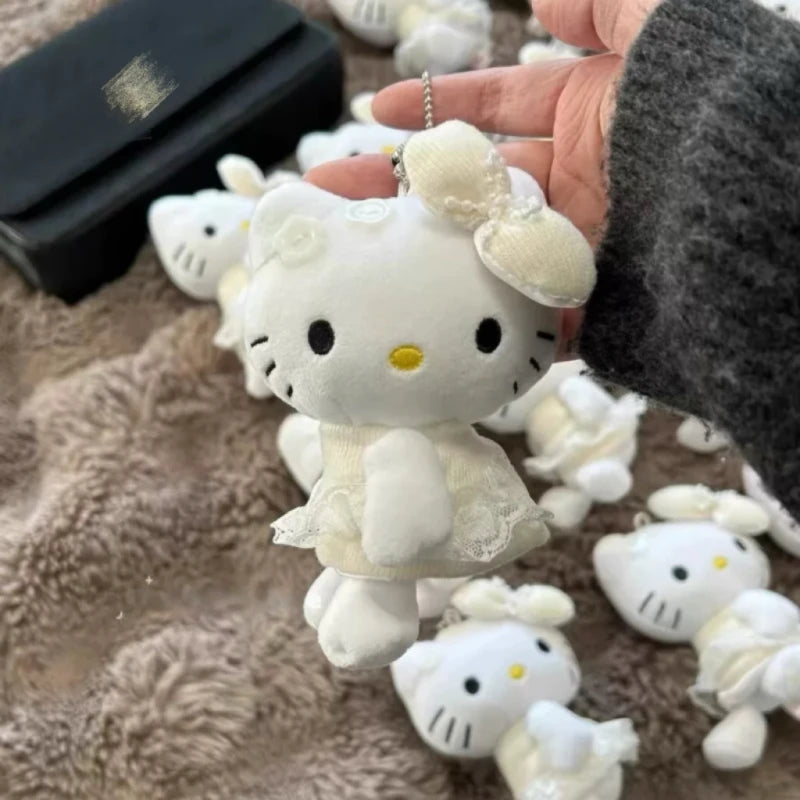 10cm Retro Sanrio Kawaii Hello Kitty White Moonlight Sits Ballet  Series Plush Backpack Pendant  Doll Cute Keychain Girls Gift