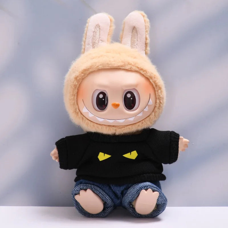Labubu Doll Clothes Fashionable T-shirt Jeans Cap Dress Up Accessories 15/17cm Plush Doll'S Clothes Replacement