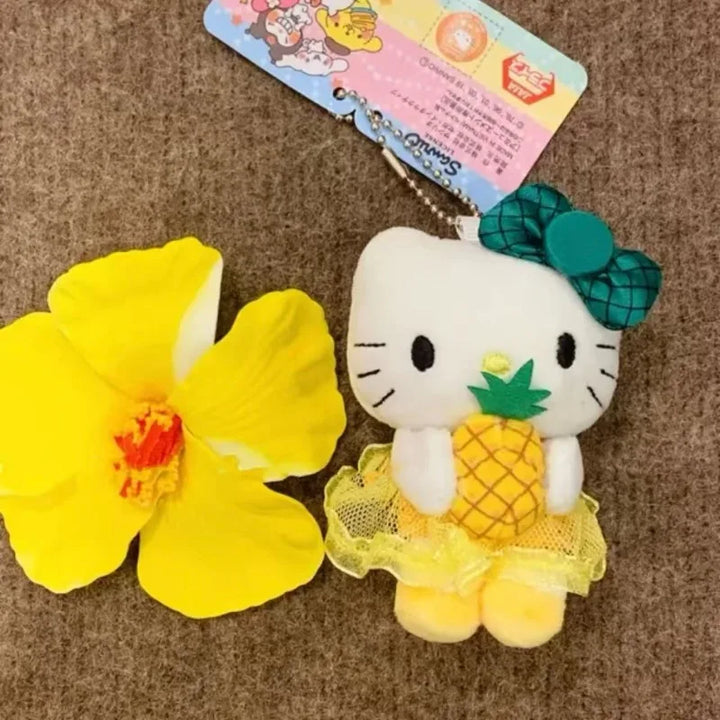 New Cute Hellokittys Plush Toy Doll Bag Pendant summer pineapple skirt series Sanrios backpack charm Kittys Keychain girl Gift