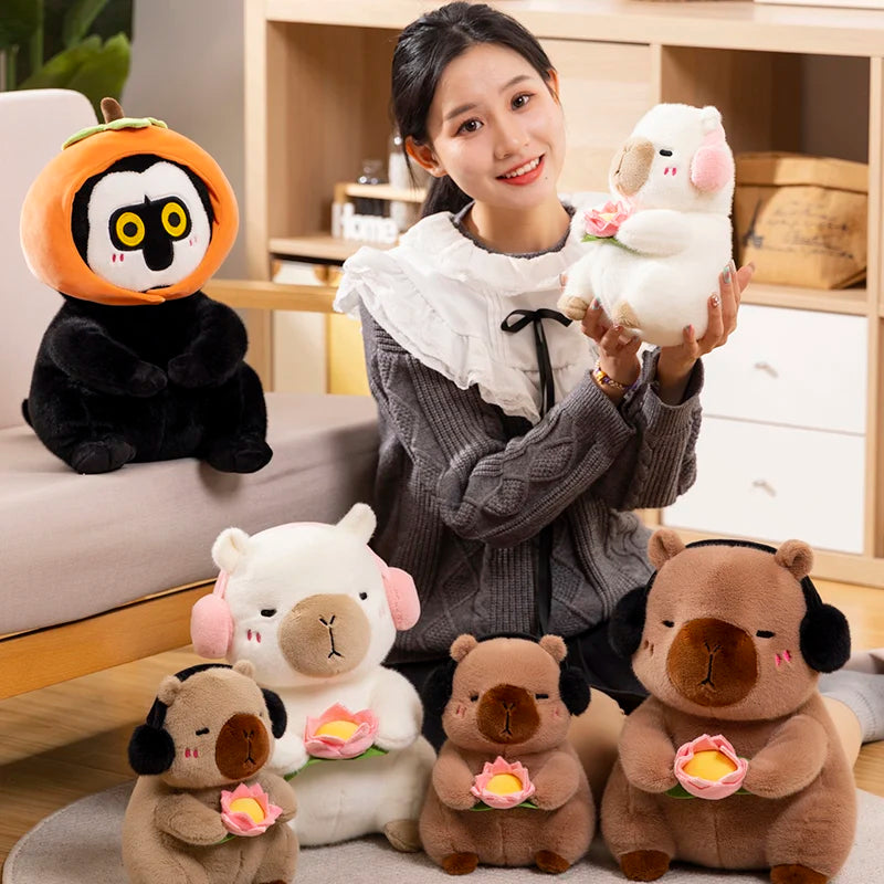 Cute Capybara Plush Toy Stuffed Soft Animals Peace & Love Capybara Doll Fluffy White-face Monkey Toy Kids Toys Birthdat Gifts