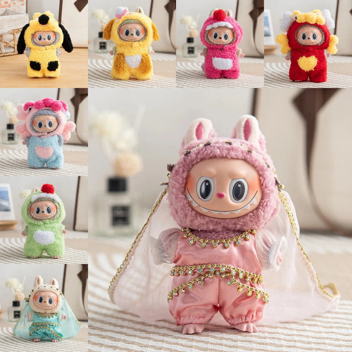 1st 2nd 3rd Gen Labubu Outfit Colorful Themed Animal Outfits Set: Western Pink Dress Brown Christmas Reindeer Pink Crab Fuchsia