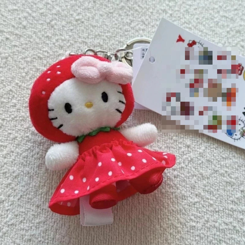 New Sanrios Strawberry Hello Kitty Plush Toys red dress Kitty Keychain Cartoon kitten Stuffed Doll Bag Pendent Accessories Gifts