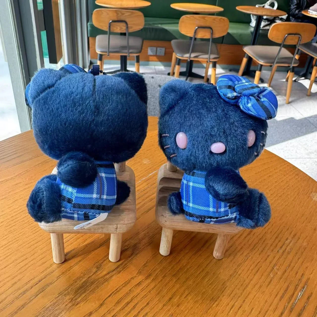 Blue Hello Kitty Plush Doll Pendant Keychain Cartoon Kitty Cat Plush Keychains Bag Accessories Gifts Car Key Pendant