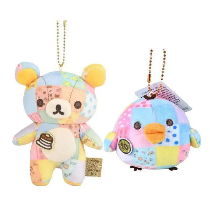 12cm Patchwork Limited Rilakkuma bear Plush Keychain Kiiroitori Doll Pendant Cute Relax bear Cartoon Decoration Holiday Gift