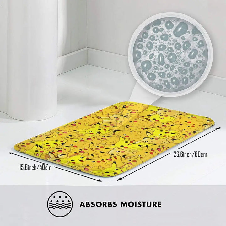 Pikachu Cartoon Anime Bathroom Rugs Mat Extra Soft and Absorbent Pokemon Bath Rugs Mats Carpet Non-Slip for Shower Tub