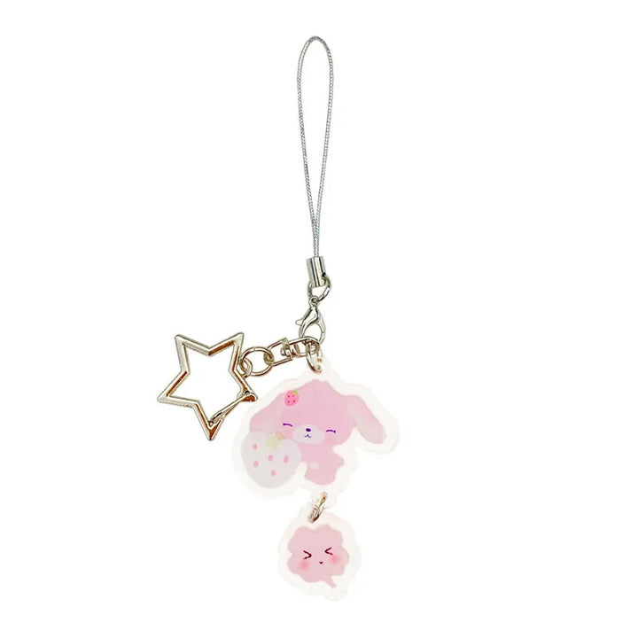 Sugarminuet Momousa Acrylic Keychain Clip Pink Rabbit Cute Kawaii Phone Keychains Mascot Key Ring
