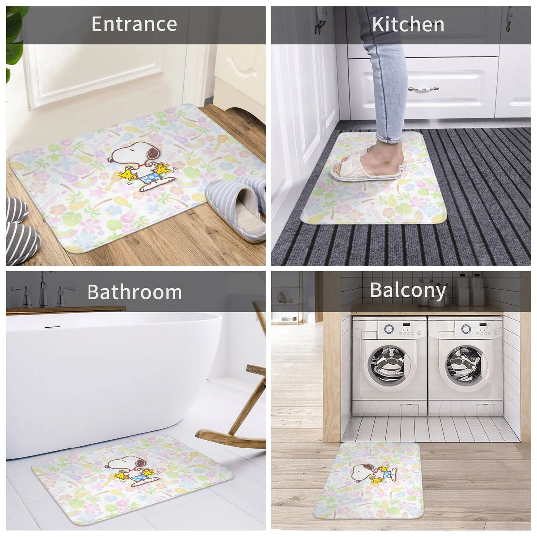 Snoopy Summer Time Bathroom Rugs Mat Quick Dry  Bath Rugs Mats Carpet Non-Slip for Entrance Door Doormat
