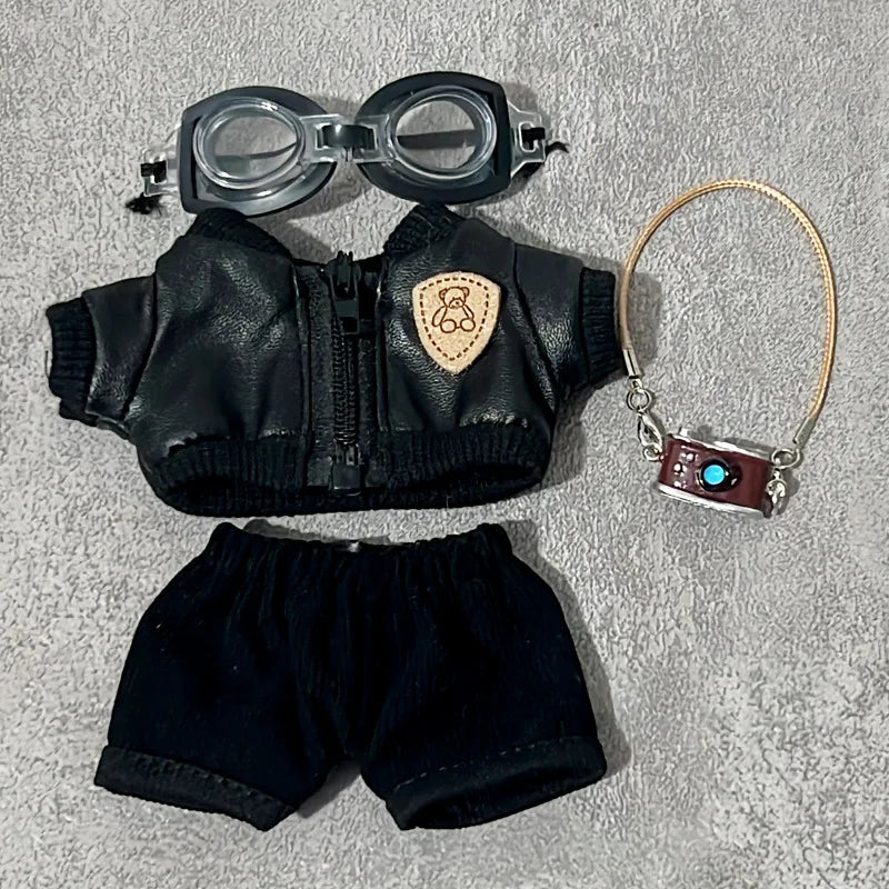 Clothes For Labubu Dolls 15/17Cm For LABUBU Sitting Party 1St 2Nd 3Rd Gen Black Leather Jacket Set Apparel Accessories