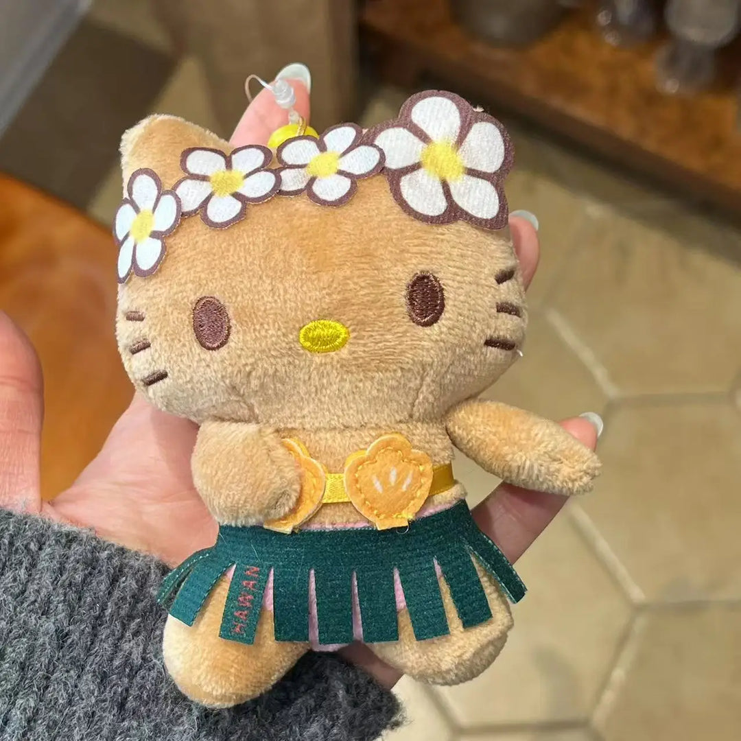 Sanrio Black Skin Hawaiian Hello Kitty Surfboard Grass Skirt Backpack Pendant Keychain Decoration Girls Birthday Creative Gift