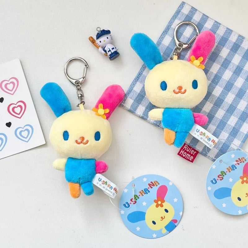 Sanrios cute hello kitty Usahana plush Keychain Rabbit Bunny Keyring Kawaii my melody bag Pendant Cartoon Doll Toy Girl's Gift